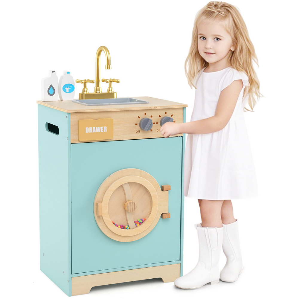 Costway Kids Blue Washing Machine Toy Play Set with Laundry Detergent Image 3
