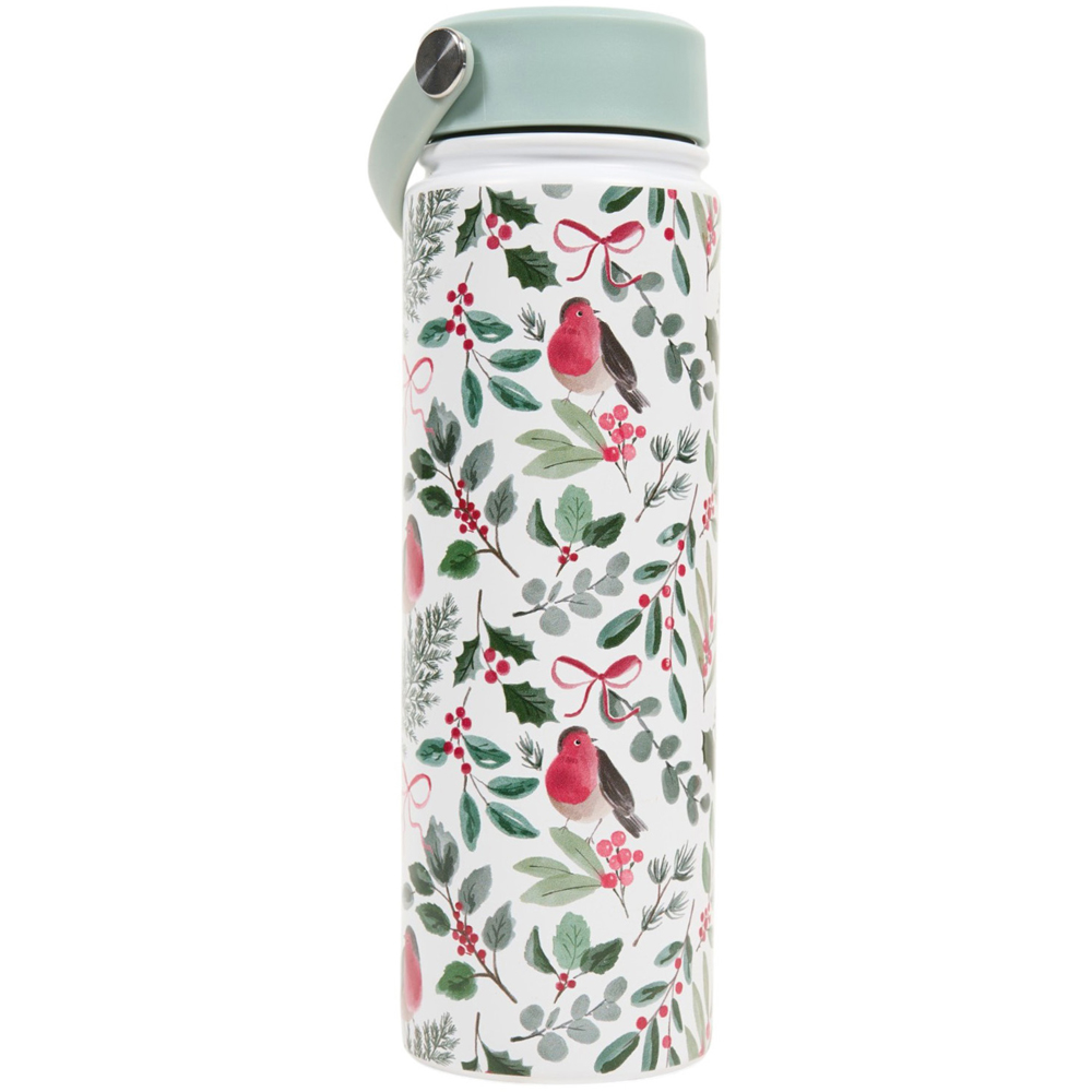 Festive Robin Stainless Steel Bottle with Lid Image 4