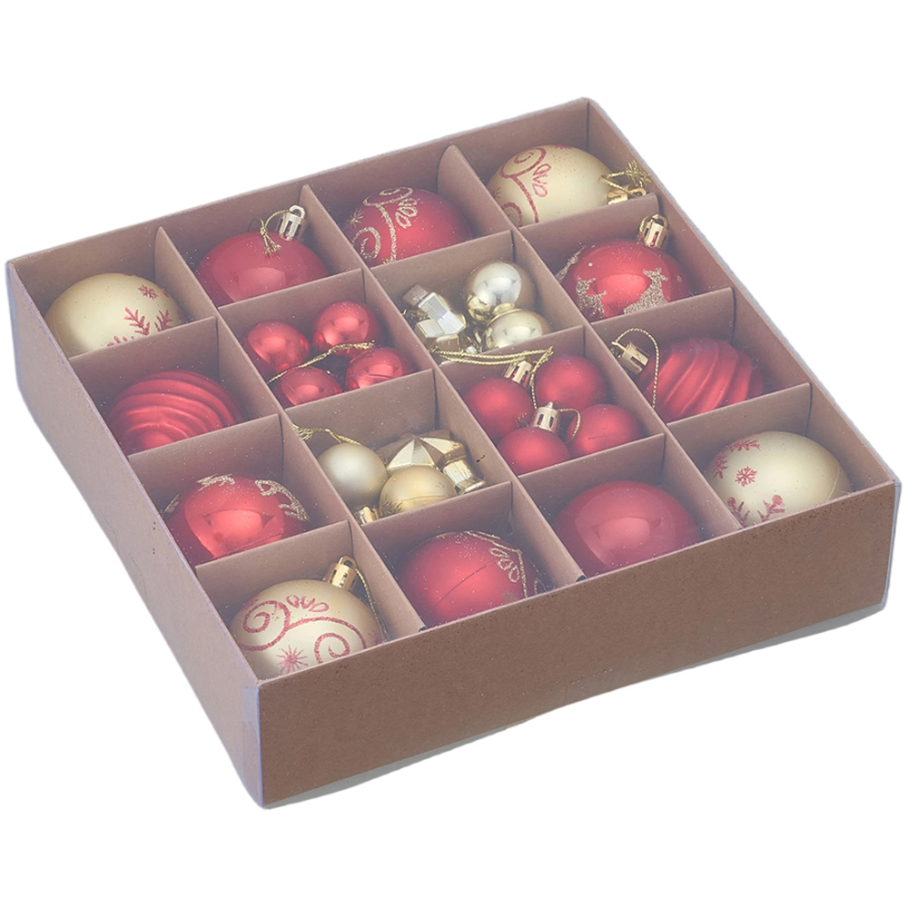 Living and Home 44 Piece Red and Gold Christmas Bauble Set with Storage Box Image 4