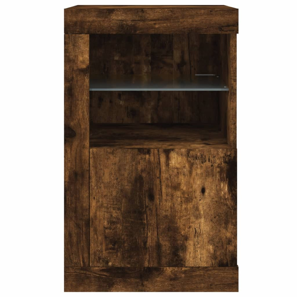 vidaXL 2 Shelf Single Door Smoked Oak Side Cabinet with LED Lights Set of 2 Image 6