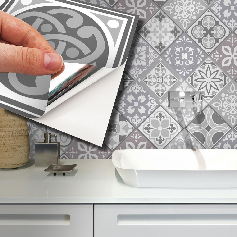 Walplus Grey Paradise Mediterranean Tile Sticker 15cm 48 Pack Image 4