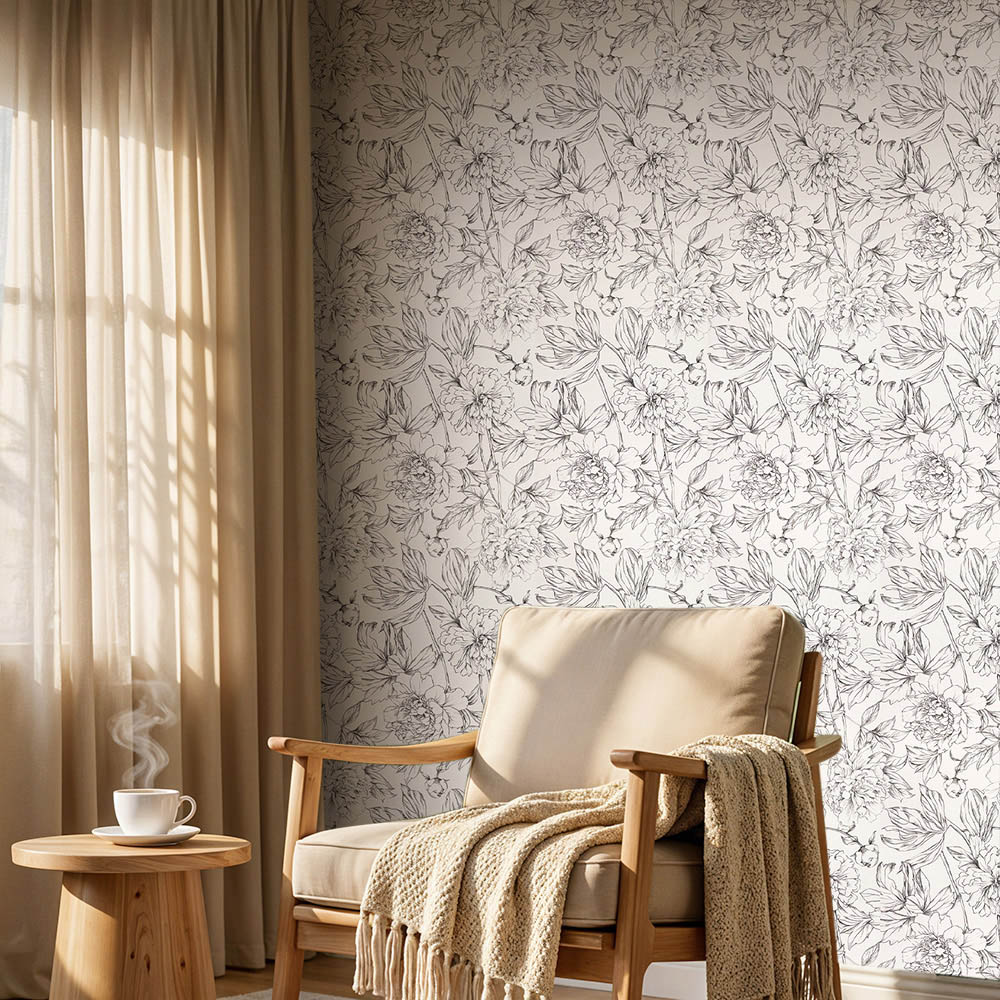 Living and Home Floral Pattern Beige Peel and Stick Wallpaper Image 2