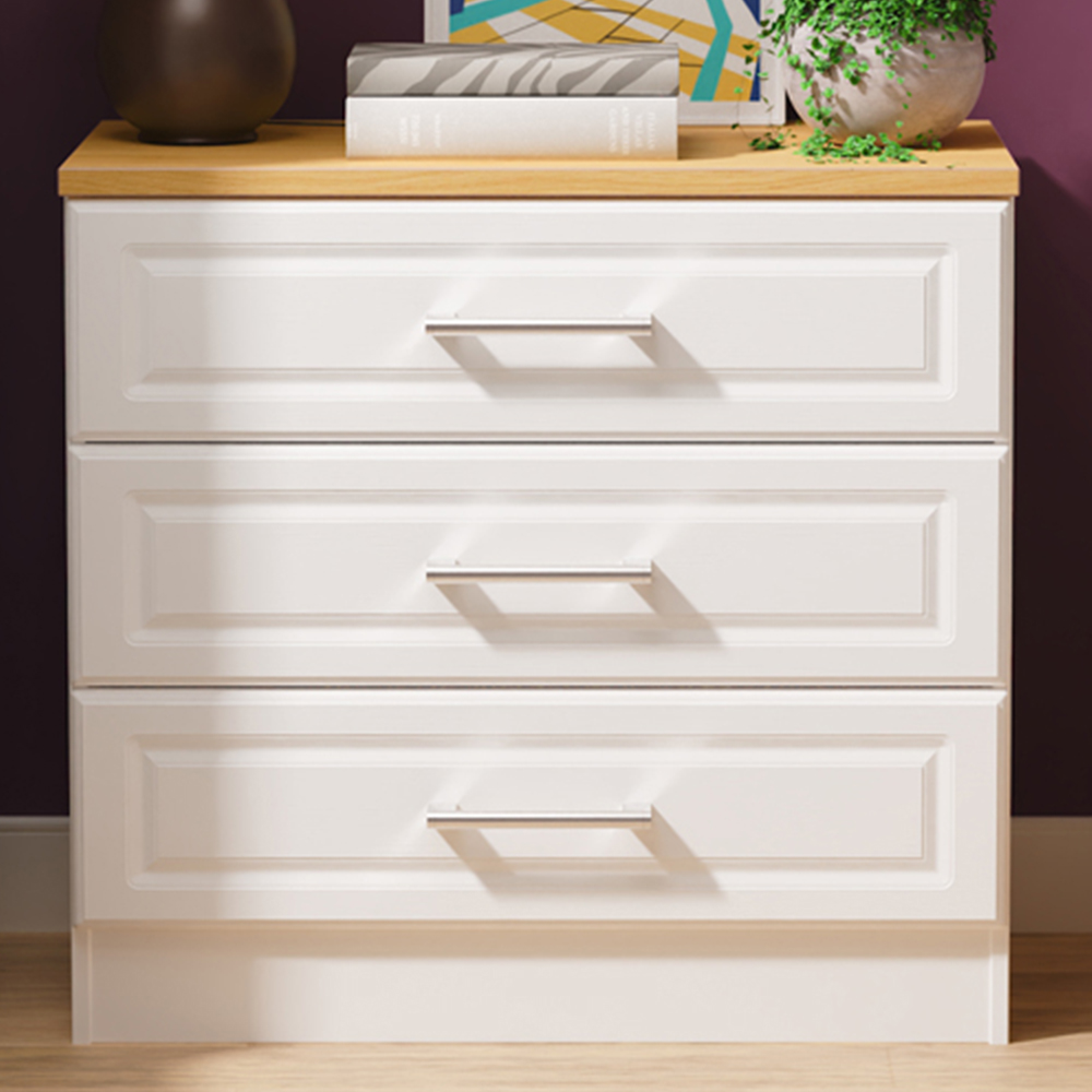 Crowndale Kent 3 Drawer White Ash and Modern Oak Chest of Drawers Ready Assembled Image 1