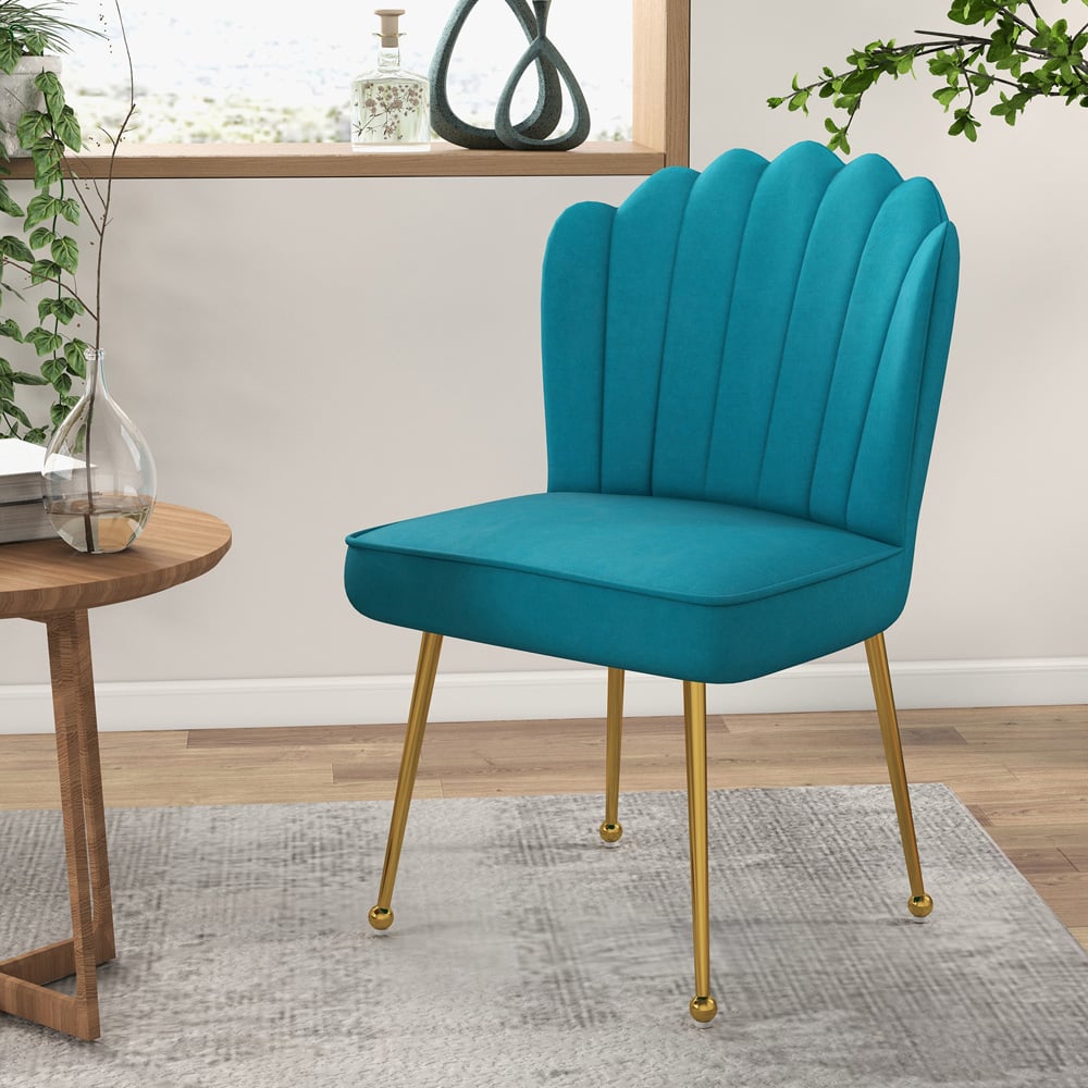 HOMCOM Blue Shell Luxe Velvet Accent Chair with Gold Tone Metal Legs Image 4