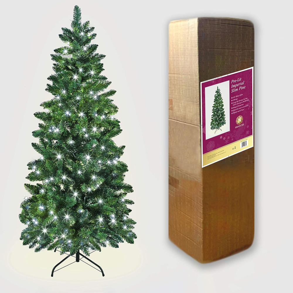 Shatchi Cool White LED Pre-Lit Slim Artificial Christmas Tree 6ft Image 6