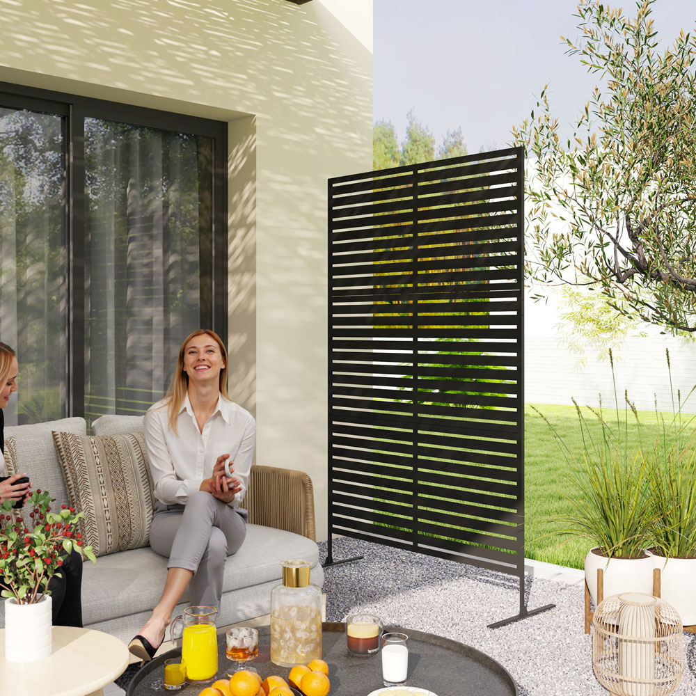Outsunny 2 x 1m Black Striped Outdoor Freestanding Privacy Screen Image 2
