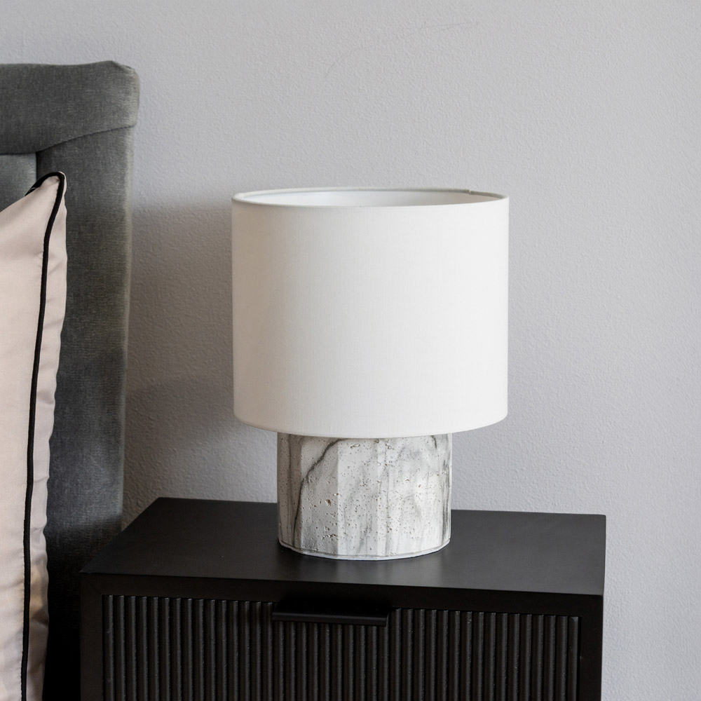ValueLights Melanie White Linen Lamp Shade Marble Effect LED Table Lamp Image 3
