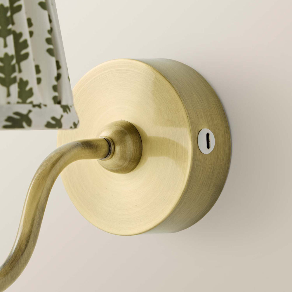 ValueLights Lowe Green Ditsy Floral Pleated Shade Gold Rechargeable Wall Light with Bulb Image 5