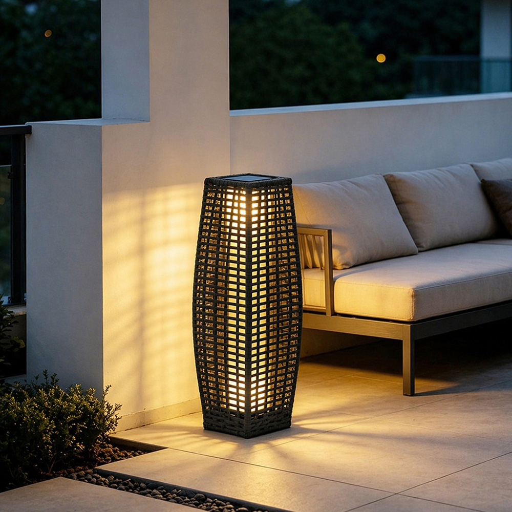 Gr8 Garden Solar LED Light Grey Rattan Garden Lantern Image 5