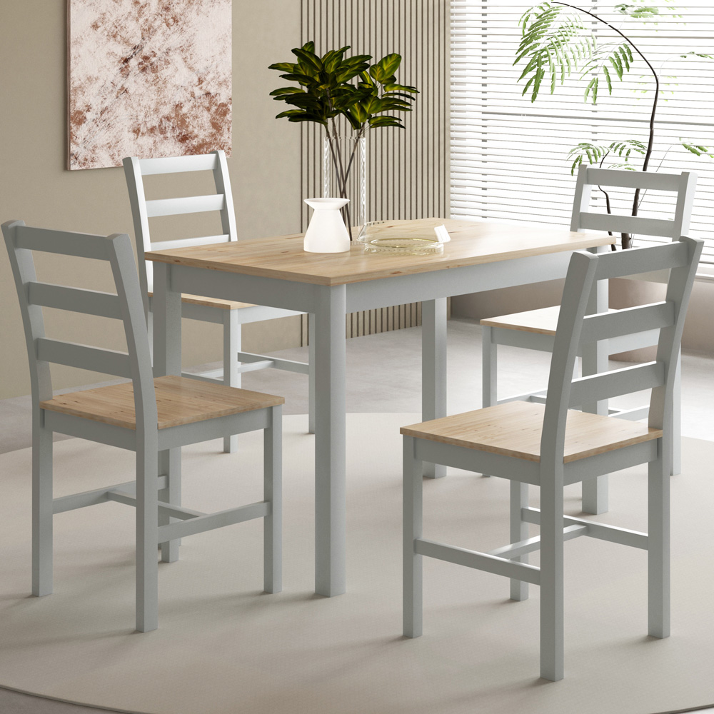 Comfy Living 4 Seater Wooden Dining Set Grey and Natural Image 1
