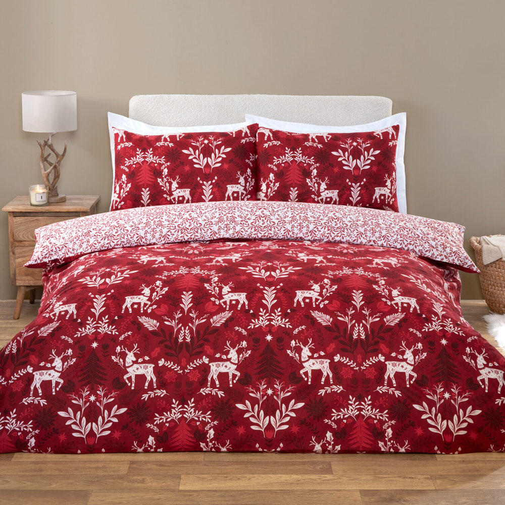 Folklore Stag Duvet Set - Red and White / Superking Image 1