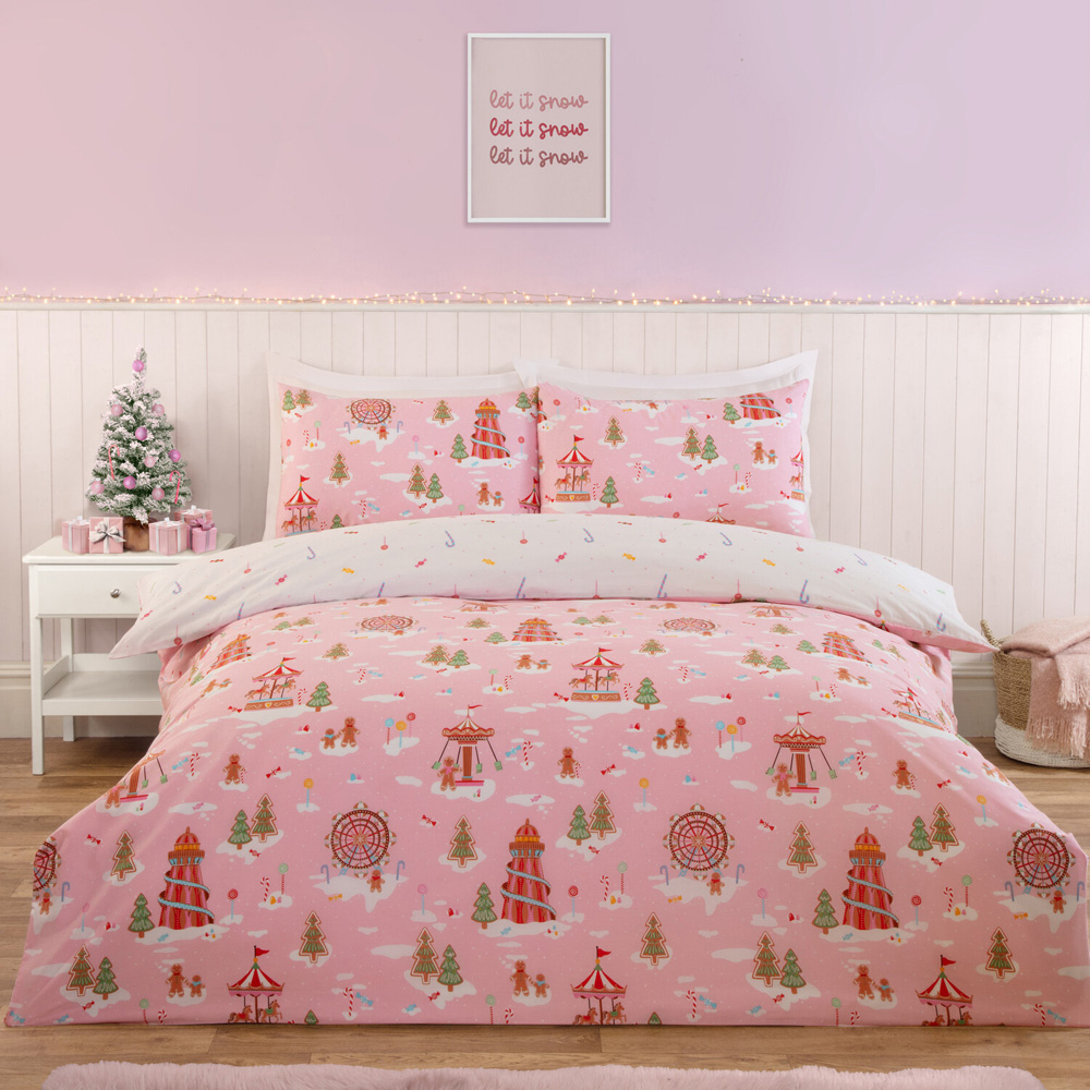 Gingerbread Fairground Duvet Set Pink King Image 1