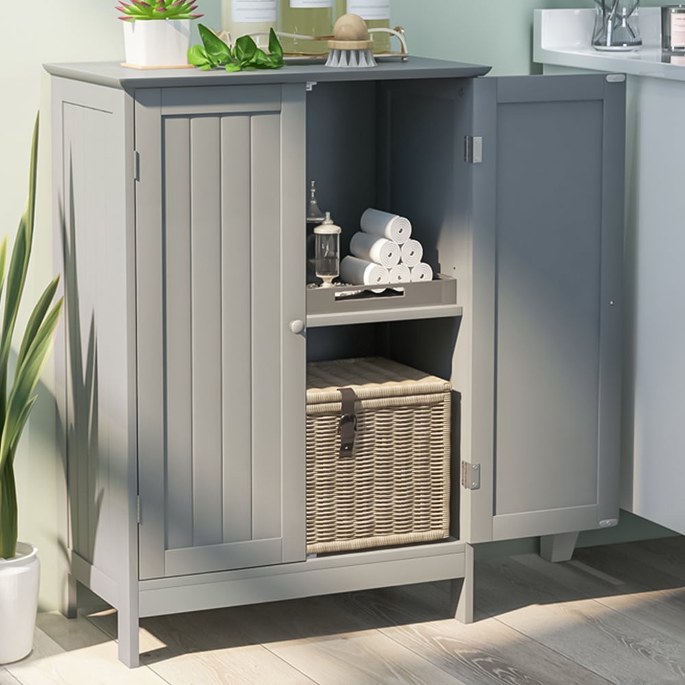Costway 2 Door Grey Bathroom Floor Cabinet Image 1