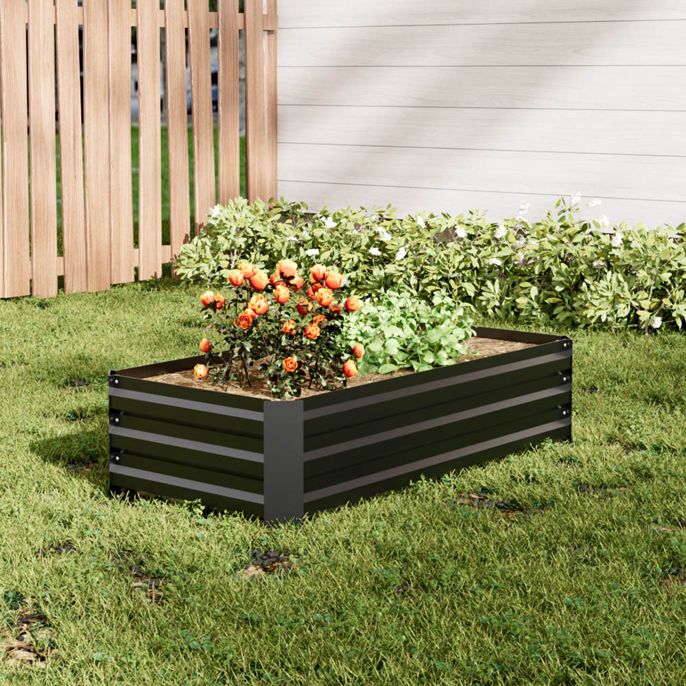 Living and Home 3.2 x 1.9ft Black Rectangle Weather Resistant Steel Raised Garden Bed Image 7