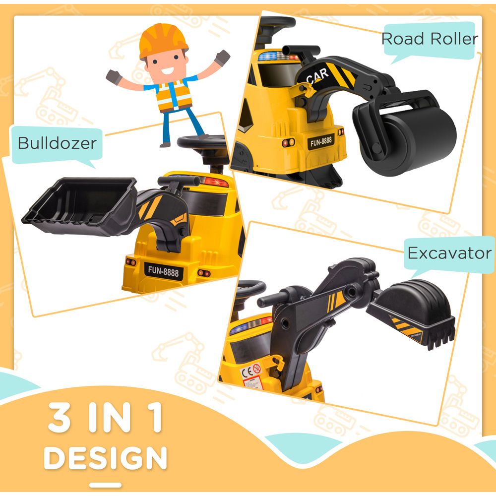 Tommy Toys Baby Ride On 3 in 1 Excavator Bulldozer Yellow Image 3