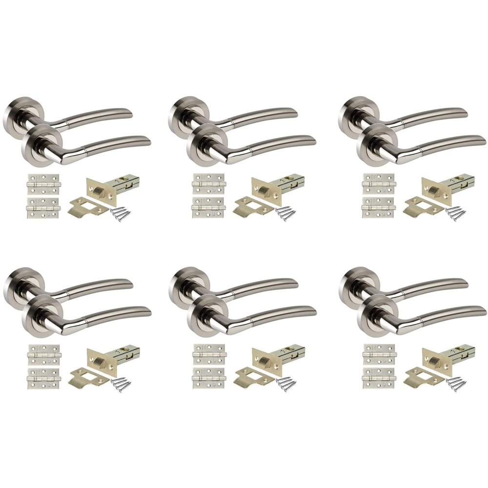 Golden Grace Duo Chrome Indiana Modern Door Handle Set 6 Pack Image 1