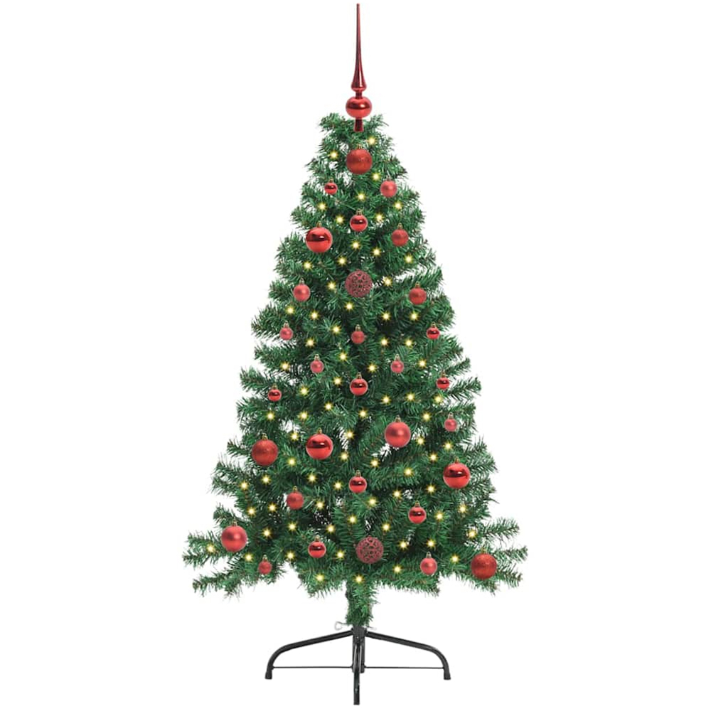 vidaXL Pre-Lit Red Baubles Green Artificial Christmas Tree 4ft Image 1