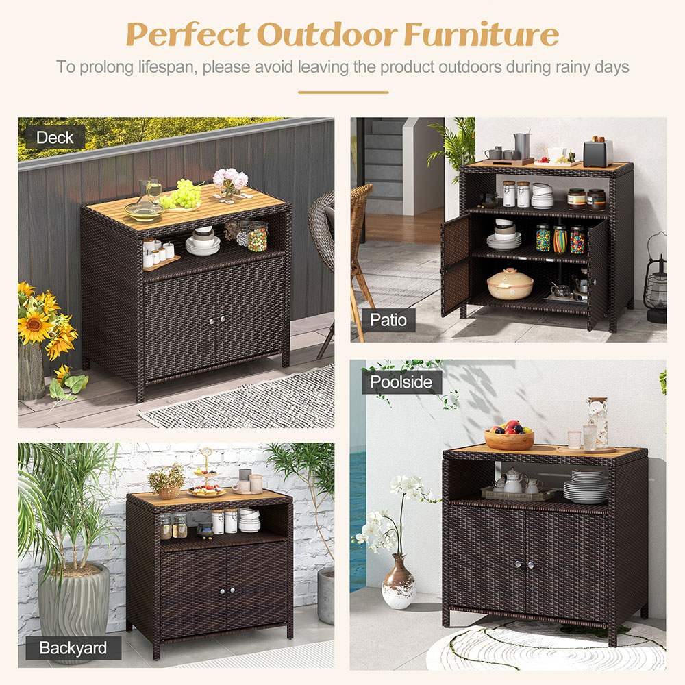 Costway 2 Door Single Shelf Brown Rattan Storage Cabinet Image 7
