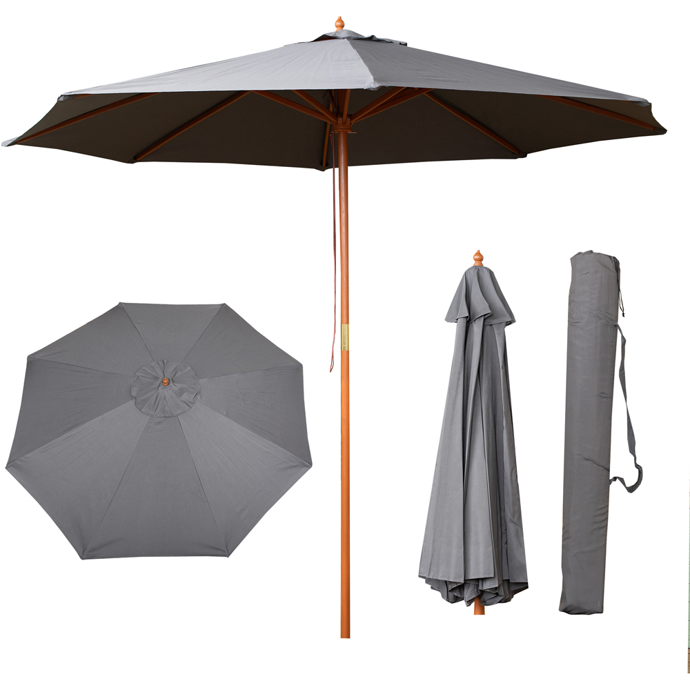 Samuel Alexander Grey Wooden Garden Sun Shade Parasol with Carry Bag 2.7m Image 3