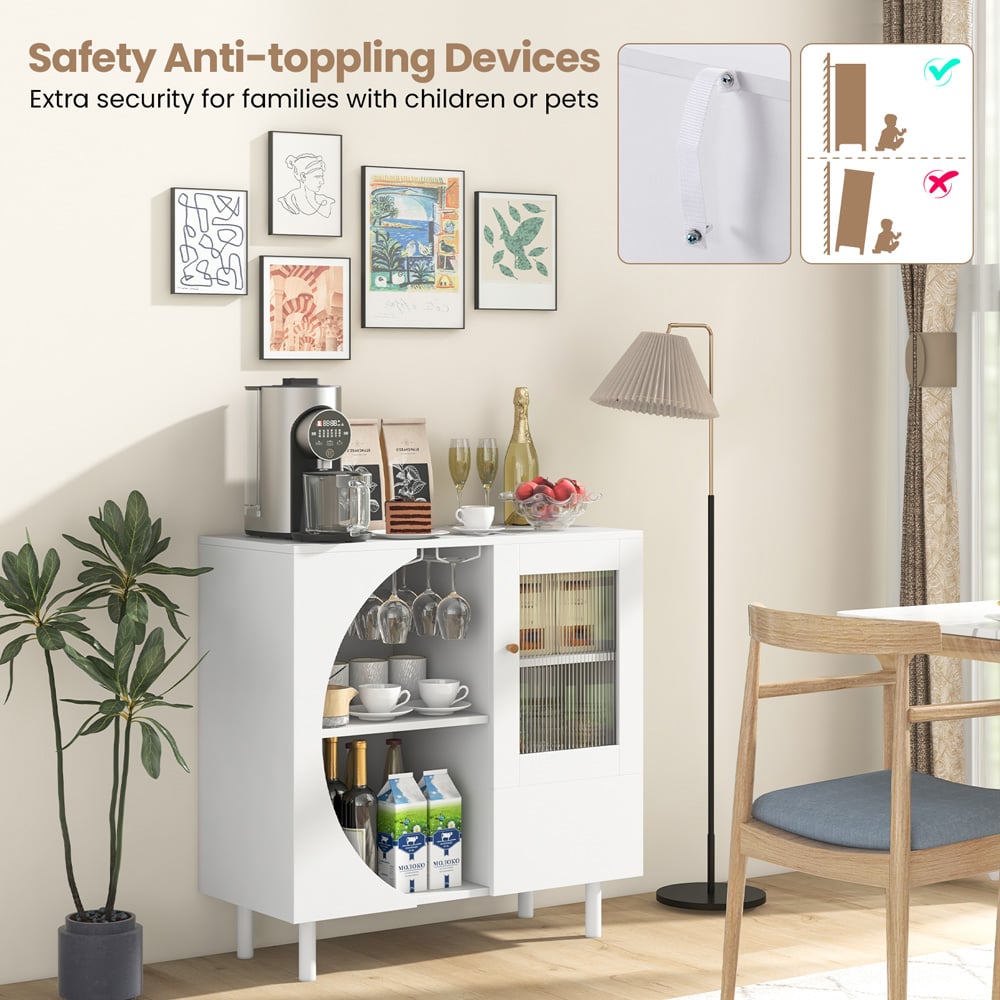 Costway 2 Door 2 Shelf White Kitchen Sideboard Image 5