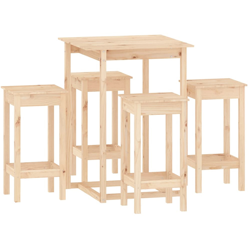 vidaXL 4 Seater Natural Solid Pine Wood Bar Table Set Image 2
