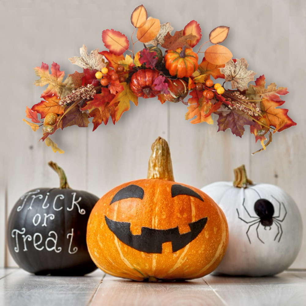 Living and Home LED Wreath with Maple Leaves Pumpkins and Berries 60cm Image 6