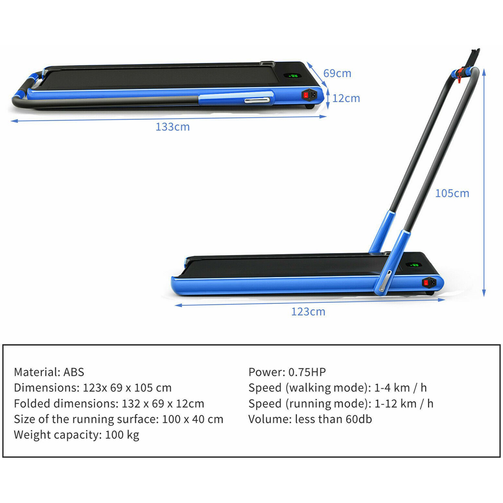Costway 2 in 1 Blue Foldable Treadmill with Bluetooth Speaker Image 9