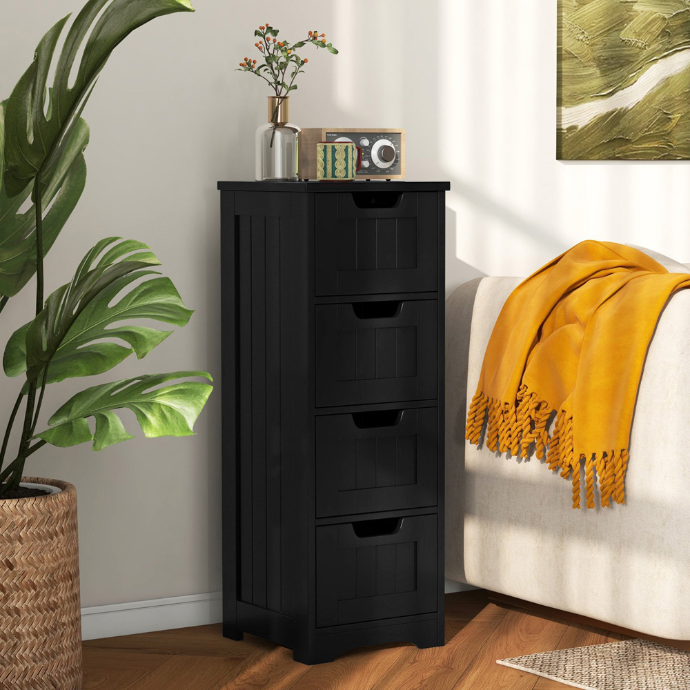 Costway 4 Drawer Black Floor Bathroom Storage Cabinet Image 4