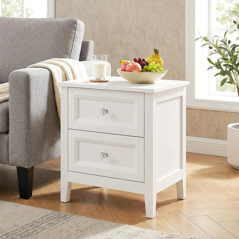 HOMCOM 2 Drawer White Nightstand Image 4