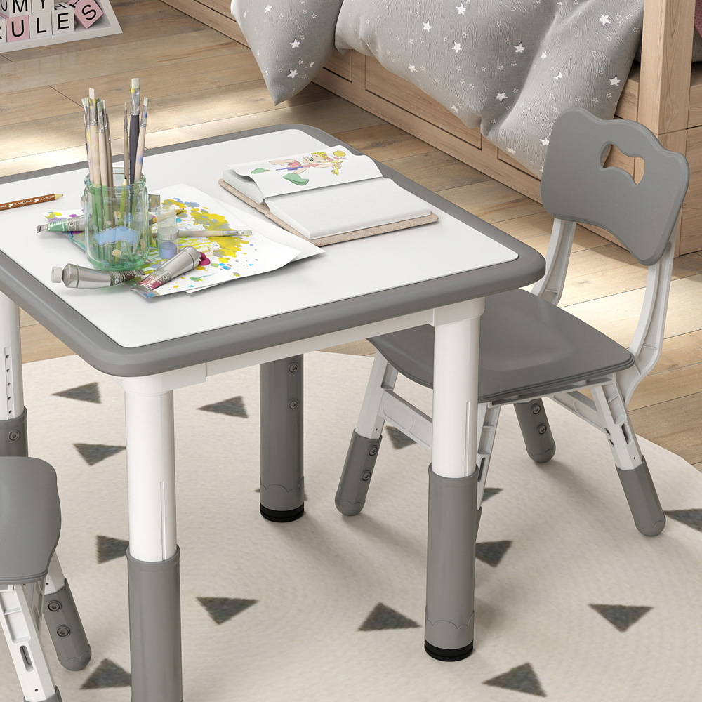 AIYAPLAY 2 Seater Grey Height Adjustable Kids Table and Chair Set Image 4