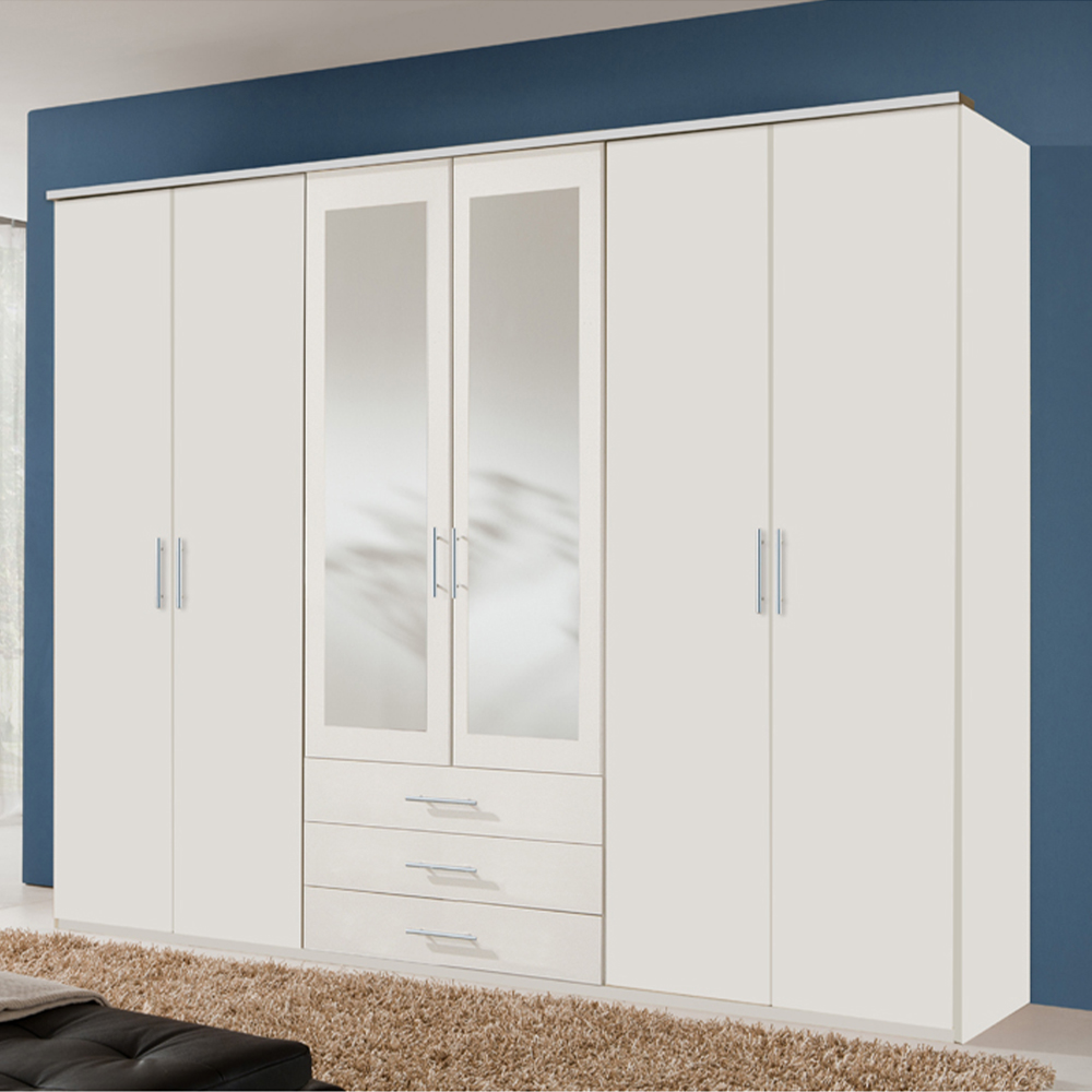 TJ'S Oxford 6 Door 3 Drawer White Wardrobe with Mirror Image 1