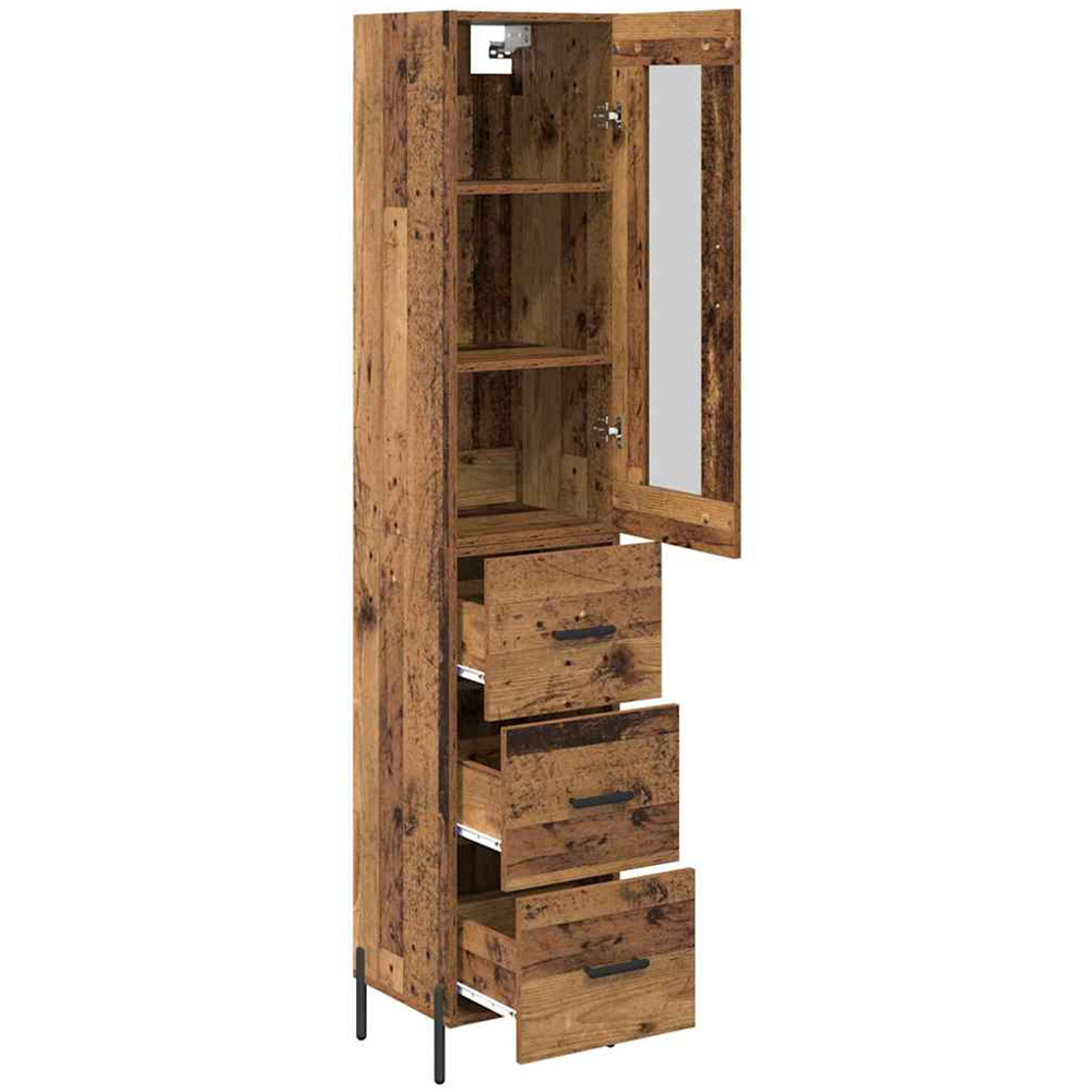 vidaXL Single Glass Door 3 Drawer Old Wood Highboard Image 4