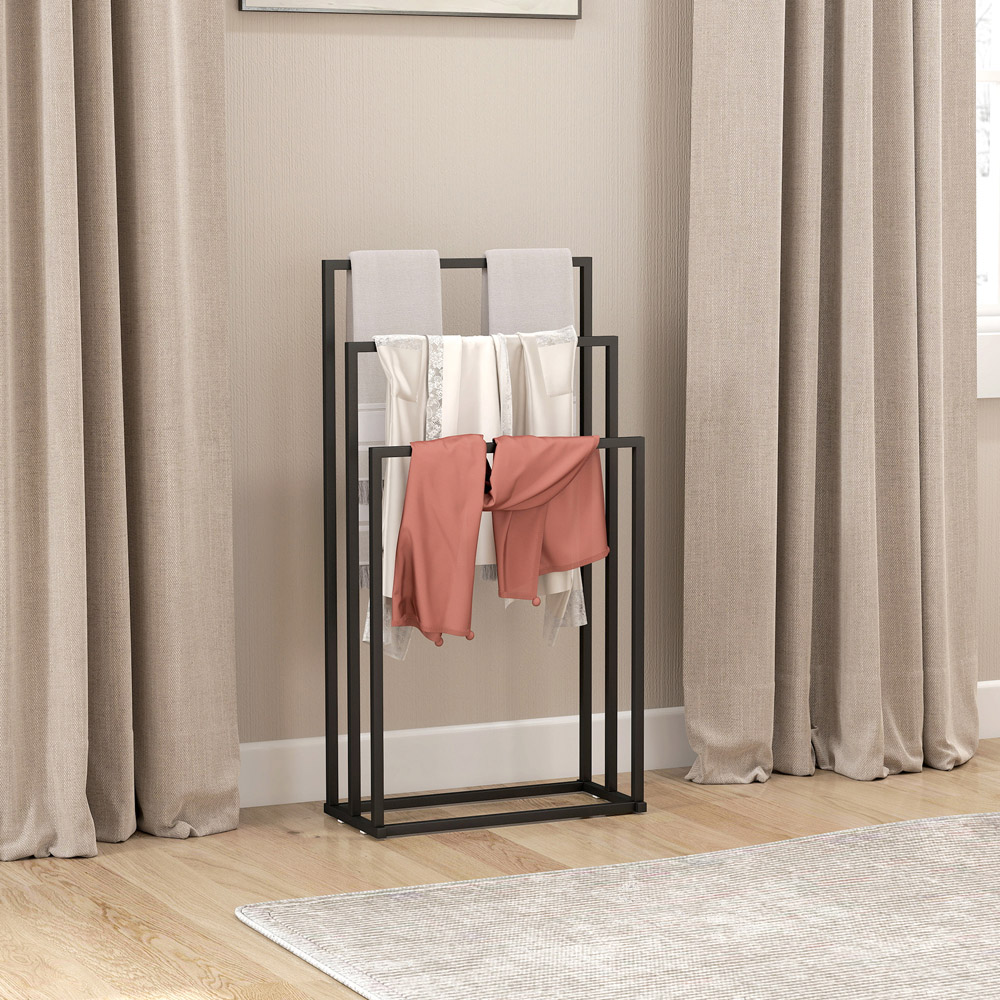 HOMCOM Black Steel Freestanding Towel Rack with 3 Bars Image 5