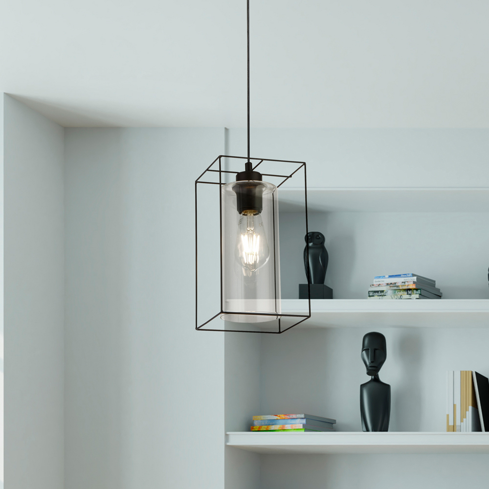 Lighting Collection Black Frame Clear Inner Glass Single Pendant Light Image 2