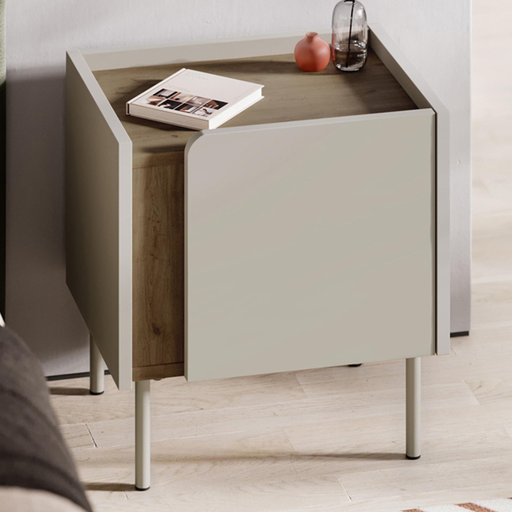 Decortie Norm Single Door Natural Oak Bedside Table Image 1