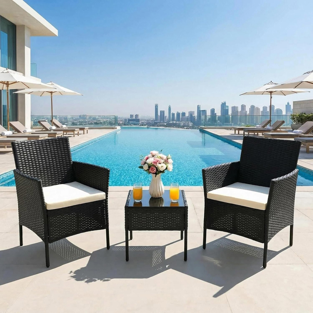 Alivio 2 Seater Black Rattan Patio Furniture Set Image 1