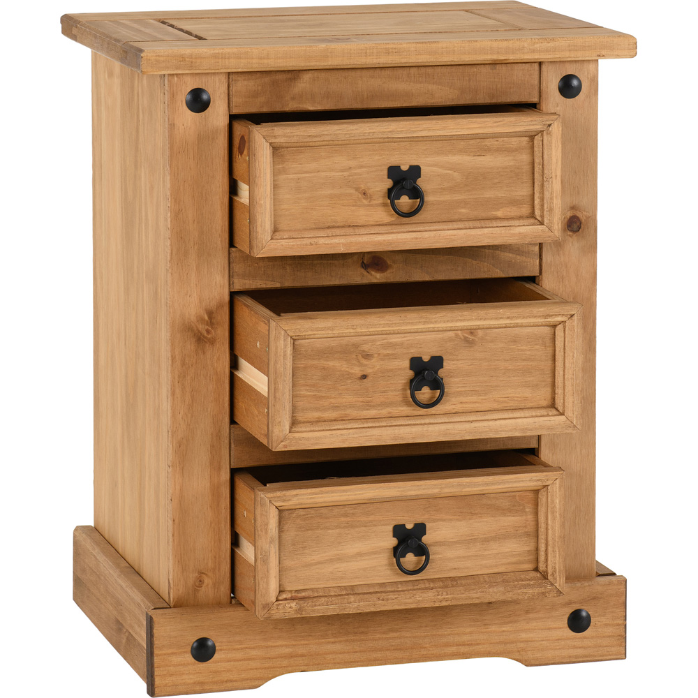 Seconique Corona 3 Drawer Waxed Pine Bedside Table Image 4