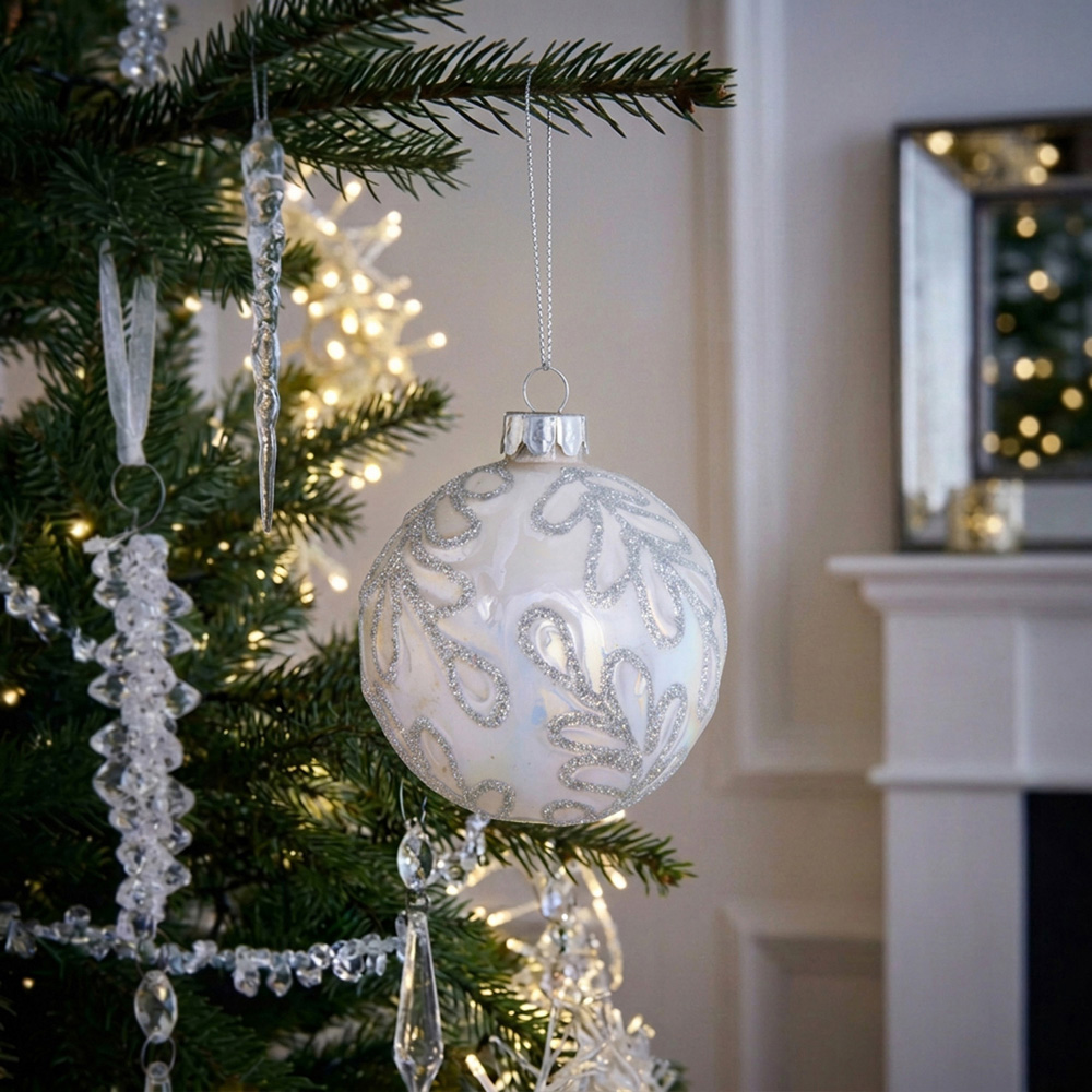 Silver Glitter Leaf Bauble Image 2