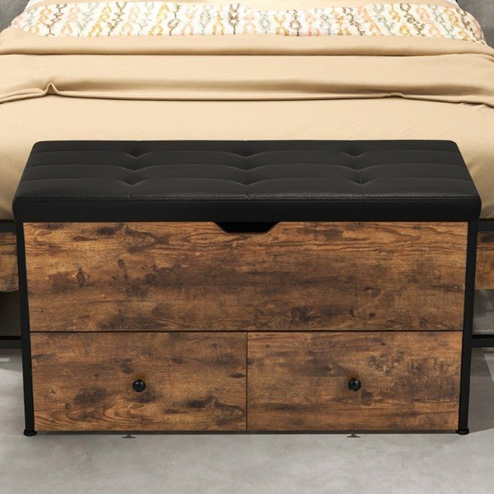Costway 2 Drawer Rustic Brown Storage Ottoman Bench Image 1