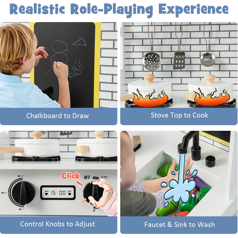 Costway White Kids Pretend Kitchen Playset Image 8