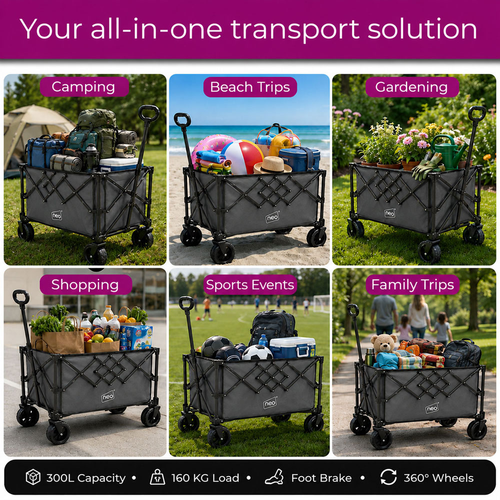 Neo Direct 300L Grey Heavy Duty Folding Garden Trolley Cart Image 7