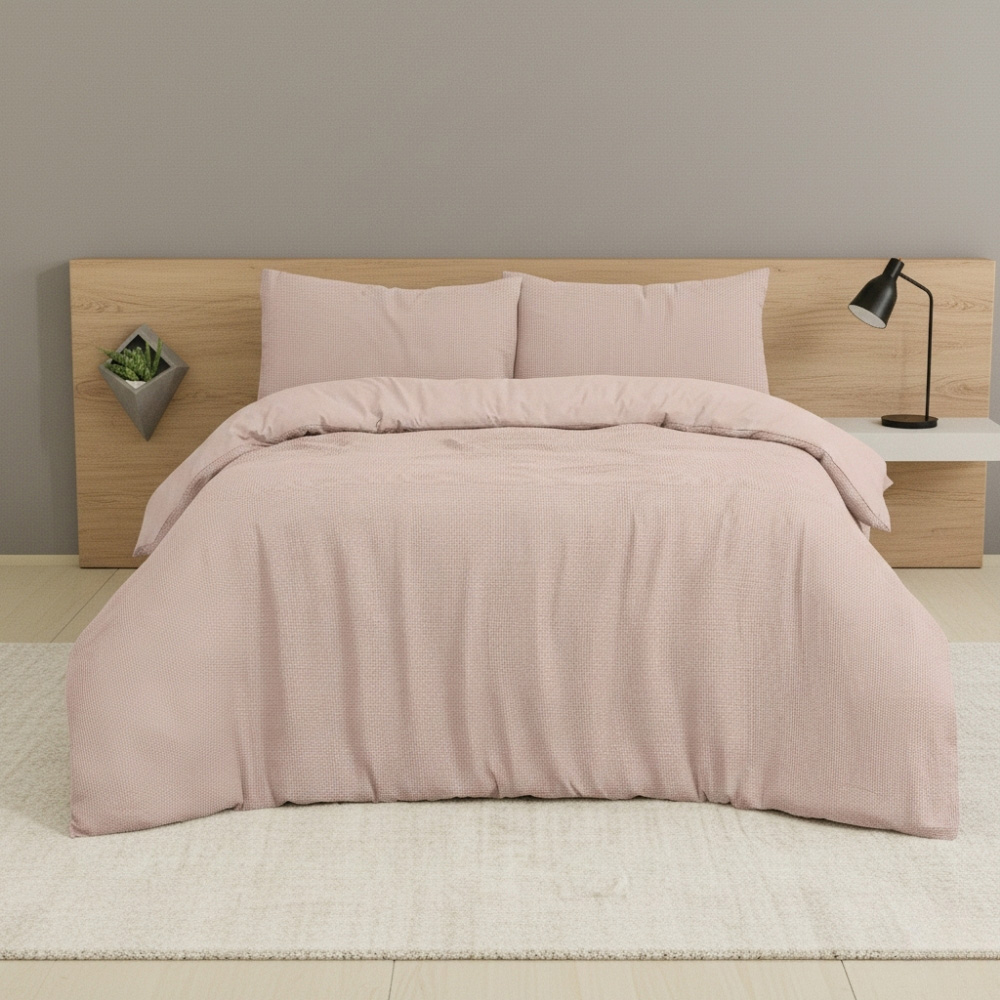 MHG Living King Size Pink Chunky Waffle Duvet Cover Set Image 1