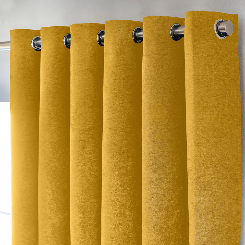 Alan Symonds Ochre Chenille Blackout Ring Top Eyelet Curtains 168 x 229cm Image 2