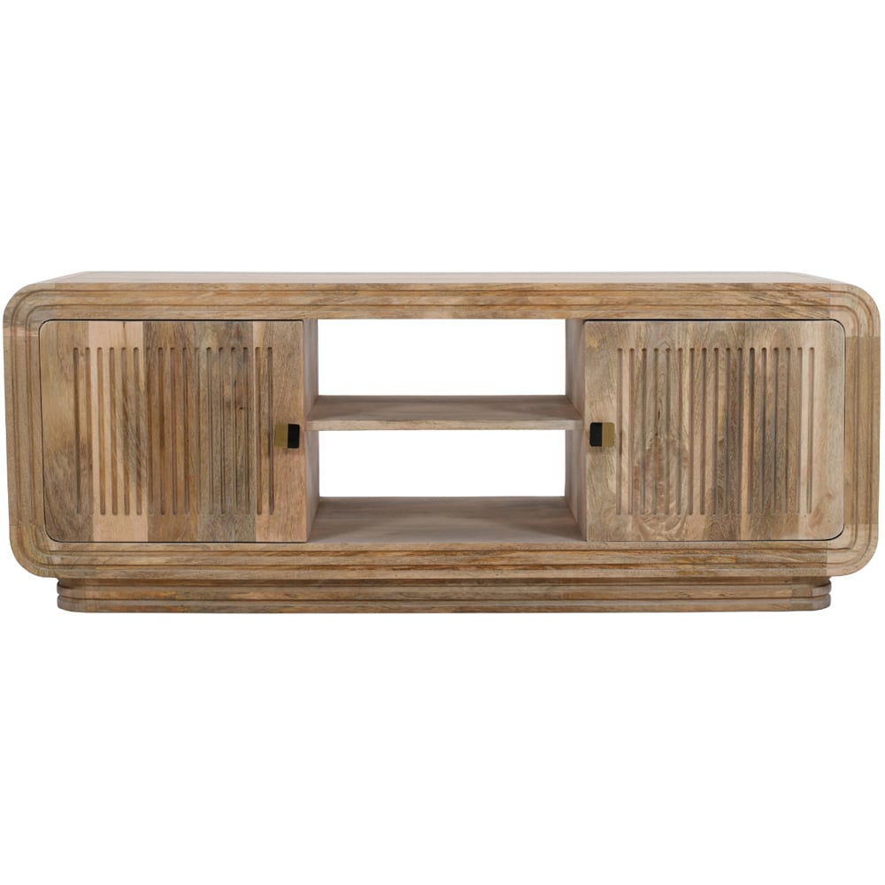 Brooklyn Hudson 2 Door 2 Shelf Carved Mango Wood TV Unit Image 3