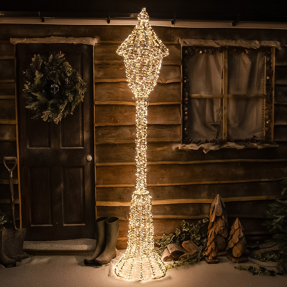The Christmas Centre 1900 Warm White LED Micro Lights Pre-Lit Gold Laser Lit Lamp Post 230cm Image 1