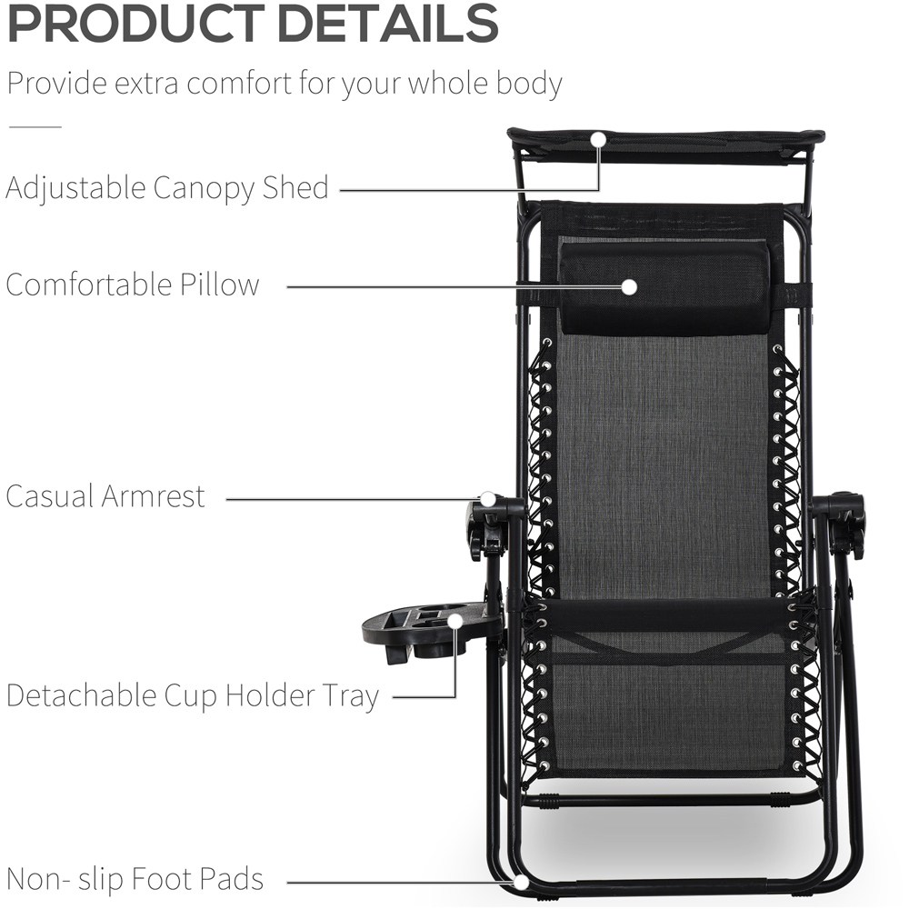 Outsunny Black Zero Gravity Foldable Garden Recliner Chair with Canopy Image 4