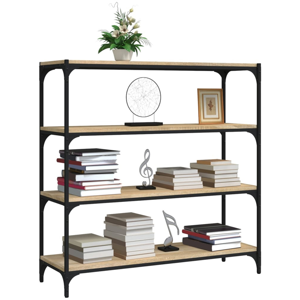 vidaXL 4 Shelf Sonoma Oak Processed Wood and Steel Bookcase Image 4