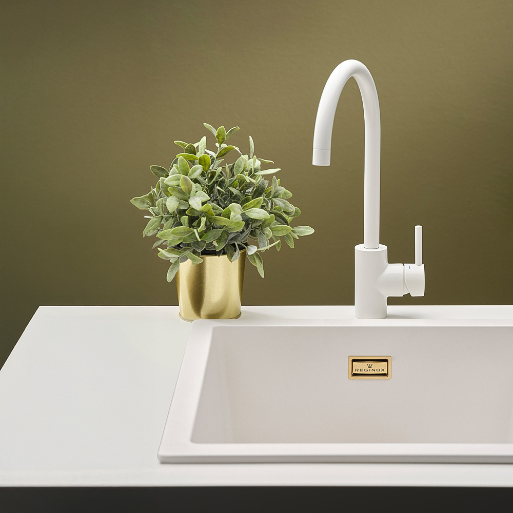 Reginox Amsterdam 40 PW Pure White Single Square Bowl Granite Sink 460 x 460mm Image 3