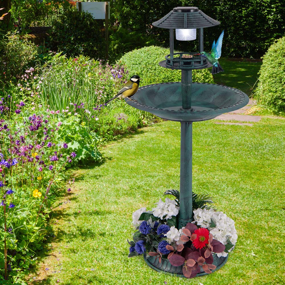 Costway Bronze Outdoor Solar Lighted Birdbath Image 2