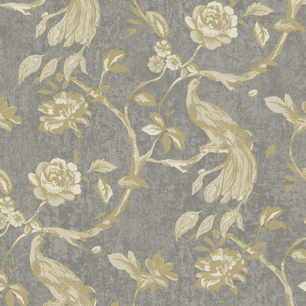 Grandeco Glistening Gold Paradise Charcoal Wallpaper By Paul Moneypenny Image 1